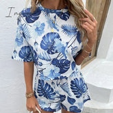 Ingvn - Floral Print Round Neck Dropped Shoulder Top and Shorts Set
