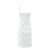 Sweet Girls Floral Print Sexy Spaghetti Straps Dress Women O Neck Bodycon Summer Mini Dreses Holiday Robe