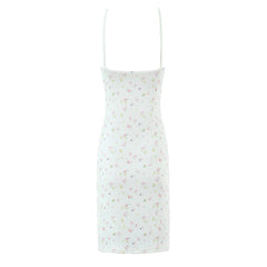 Sweet Girls Floral Print Sexy Spaghetti Straps Dress Women O Neck Bodycon Summer Mini Dreses Holiday Robe