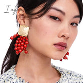 Ingvn - New Long Wooden Bead Chain Drop Dangle Earrings Statement Boho Earring Fashion Trend Charm Jewelry for Women Summer Gift 2023