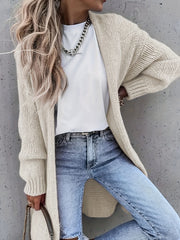 Stylish Solid Color Long Sleeve Mid-Length Open Front Cardigan - Women's Elegant Cardigans for Spring & Fall - Comfortable, Versatile, and Chic Clothing for Everyday Wear
