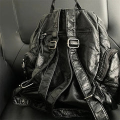Ingvn Y2k Black Womens Backpack Vintage Fashion Gothic Soft Pu Leather School Backpack Large Capacity Men Casual Original Bag Sac