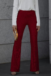 Ingvn - Casual Solid Sequins Straight Mid Waist Speaker Solid Color Bottoms
