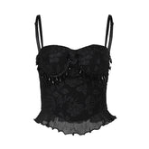 Gothic Retro Jacquard Bead Pendant Vest Women's Grunge Sexy Backless Tank Tops E Girl Crop Tops Party Clubwear