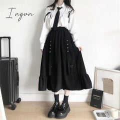Ingvn - Spring/Autumn Women Skirts High Waist Student Korean Style Dark Vintage Ruffle Long A-line Skirts Women Fashion