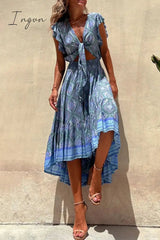 Ingvn - Sexy Vacation Floral Bandage V Neck Printed Dress Dresses