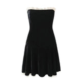 Black Strapless Christmas Dress Sexy A Line Vintage Velvet Party Mini Dresses Elegant Women Dresses