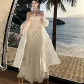 New Elegant Solid Strapless Dress for Women Summer Chic Backless Wedding Party Vestidos Female Fashion Formal Dresses