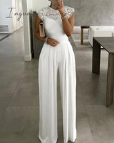 Ingvn - White Long Trouser Wide Leg Jumpsuits Pant Ladies Fashion Loose Casual Lace Jumpsuit Female Clothing Sleeveless Club
