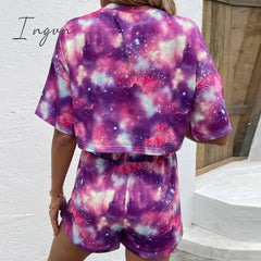 Ingvn - Tie Dye Round Neck Dropped Shoulder Half Sleeve Top and Shorts Set