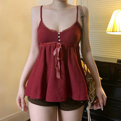 Cute Coquette Bandage Bow Tees Women Summer Casual Fashion Loose A-line Camis Vintage y2k Crop Top Retro Aesthetic Vest