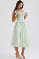 Summer Floral Print 2 Piece Dress Set 2024 Casual Elegant and Beautiful Women Dresss Midi Party Holiday Dress Sets