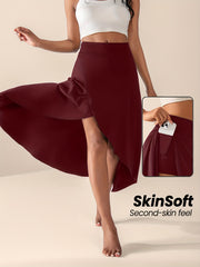 Women's High-Waisted Split Skort with Pockets, Solid Color Casual Sports Skirt, Breathable & Flexible for Active Wear
