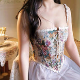 Vintage Jacquard Bandage Camisole Women’s Sexy Boat Neck Flounce Irregular Lace Suspender Corset Girl Fashion Streetwear