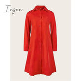 Ingvn - Women's Shirt Dress Casual Dress Shift Dress Midi Dress Outdoor Winter Dress Daily Polyester Elegant Casual Shirt Collar Pocket Rolled Cuff Long Sleeve Summer Winter Fall Spring 2023 Loose Fit Red