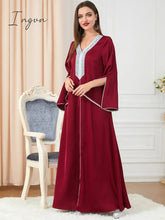 Ingvn - Party Dress Muslim Women Abaya Prayer Caftan V Neck Diamond Maxi Dresses Robe India Abayas Dubai Longue Vestidos Largos