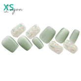 Frosted Mint Green Handmade Nails Spring Cat Eye Short Nails Press on Full Cover Acrylic Nails Art Stick on Tips Accessories