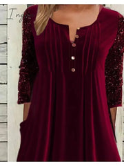 Ingvn - Women‘s Velvet Dress Red Midi Dress Midi Dress Red Half Sleeve Pure Color Velvet Fall Winter Crew Neck Modern 2023 S M L XL 2XL 3XL