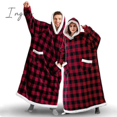 Ingvn - Oversized Wearable Blanket Flannel Thick Soft Warm Long Hoodie Blanket Big Hooded Sweatshirt Hoodie Blanket for Adults Women Girls Teenagers Teens Men Black