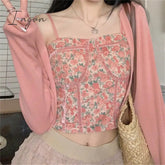 Ingvn - Floral Print Tank Top for Women 2023 Sleeveless Strapless Slim Crop Top Korean Fashion Vintage Casual Y2k Sexy Camis