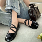 Women Flat Shoes Fashion Shallow Ankle Cross Strap Ladies Soft Sole Flat Heel Dress Round Toe Ballet Shoes