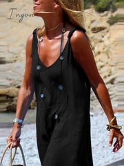 Ingvn - Ladies Casual Solid Loose Playsuit Retro Simple Straps Beach Straight Jumpsuits Summer Elegant U Neck Sleeveless Jumpsuits