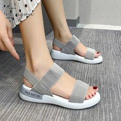 Ingvn - 2024 Sports women's sandals elastic elastic summer new students flat outside wear fairy wind Roman beach women's shoes