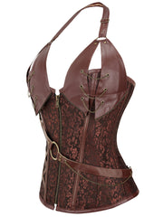 Plus Size Gothic Floral Jacquard Corset Body Shaper - Firm Tummy Control, Adjustable Lace-Up & Chain Decor - Silhouette-Sculpting Zipper Shaper for Women