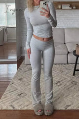 Ingvn - Casual Simplicity Solid O Neck Long Sleeve Two Pieces