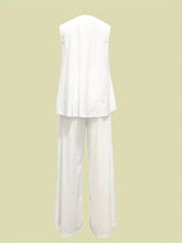 Two-piece Solid Matching Set, Casual Wide Leg Pants & Eyelet Tank Top Outfits for Women