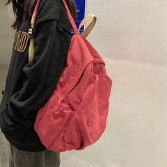 Ingvn New Backpack Fashion Solid Color Casual Simple Large Capacity Zipper Schoolbag Japanese Style Students Rucksack Trend Design