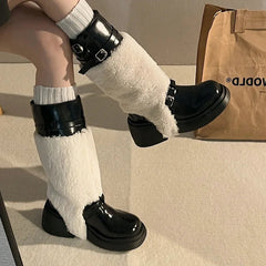 Ingvn Platform Women Knee-High Boots Fashion Fur Removable Shoes Autumn Winter Thick Heel Women's Knight Long Booties