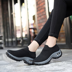 Trendy Air Cushion Mesh Breathable Outdoor Sneakers, Wear Resistance Non Slip Flying Woven Shoes, Casual Versatile Lightweight Sports Running Shoes