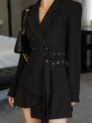 Mini Party Blazer Dress Women Korean One-piece Office Lady Elegant Dress Chic Sashes Design Long Sleeve Clothes Winter