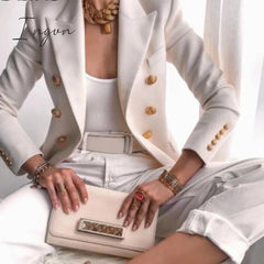 Ingvn - Winter Women Blazer Double Breasted Blazer Coat Fashion Slim long Sleeve Elegant Suit Jacket Office Women Blazer