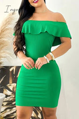 Ingvn - Celebrities Elegant Solid Flounce Off the Shoulder Wrapped Skirt Dresses