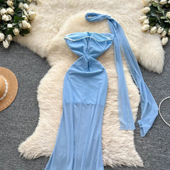 Chic vintage Sexy Strapless mesh sleeveless Fairy Summer Women Boho Sundress Beach women clothing Long dress