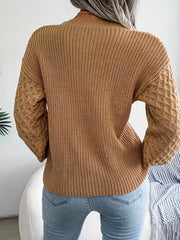 Solid Crew Neck Pullover Sweater, Casual Lantern Sleeve Loose Sweater For Fall & Winter, Women's Clothing