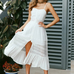 Ingvn - Fashion Boho Long Maxi Dress Women Summer Ladies Sleeveless White Beach Dress