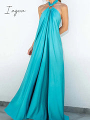 Ingvn - Summer Women Sexy Off Shoulder Beach Long Dress Casual Tie-up Bandage Party Dress Fashion Halter Backless Robe Dresses