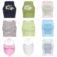 Ingvn - 80s fashion 21 Style Sexy Vintage Strappy Y2K Halter Crop Top Women Summer 90s Backless Cami Tops Tees Ladies Fashion Fitness Camisole Party