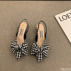 Bow Sandals Women Summer Pointed Low Heel Sandals Women Fashion Baotou Thin Strap Sandals High Heels Sandalias De Mujer