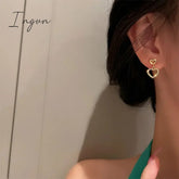 Korean Trendy Simple Double Hollow Zircon Heart Earrings for Women Exquisite Silver Needle Studs Sweet Elegant Party Gifts