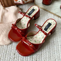 High Heels Women Slippers Bow Chunky Heeled Shoes Dress Fashion Woman Sandals 2025 New Designer Pumps Luxury Sandalias De Mujer