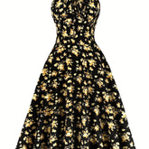 Vintage Chic Floral Print Sundress - Chic Tie Front, Timeless Elegance, Sleeveless Spaghetti Strap - Perfect Summer Womens Fashion Dress
