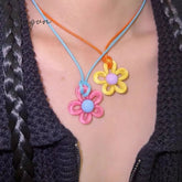 Girl Hollow Flower Necklace For women Temperament Niche Collarbone Chain Korean Fashion Neck Colorful Rope Chain y2k Jewelry