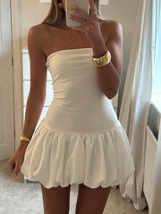 Women Strapless Bubble Mini Dress Solid Backless Sleeveless Bandeau Puff Bubble Party Dress vestidos