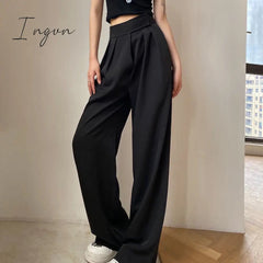 Ingvn - Brown Wide Leg Women's Classic Suit Pants Vintage Palazzo Office Elegant Casual Balck Trousers Female High Wasit Pants