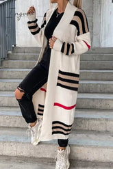 Ingvn - Casual Street Striped Patchwork V Neck Outerwear