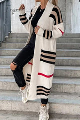 Ingvn - Casual Street Striped Patchwork V Neck Outerwear